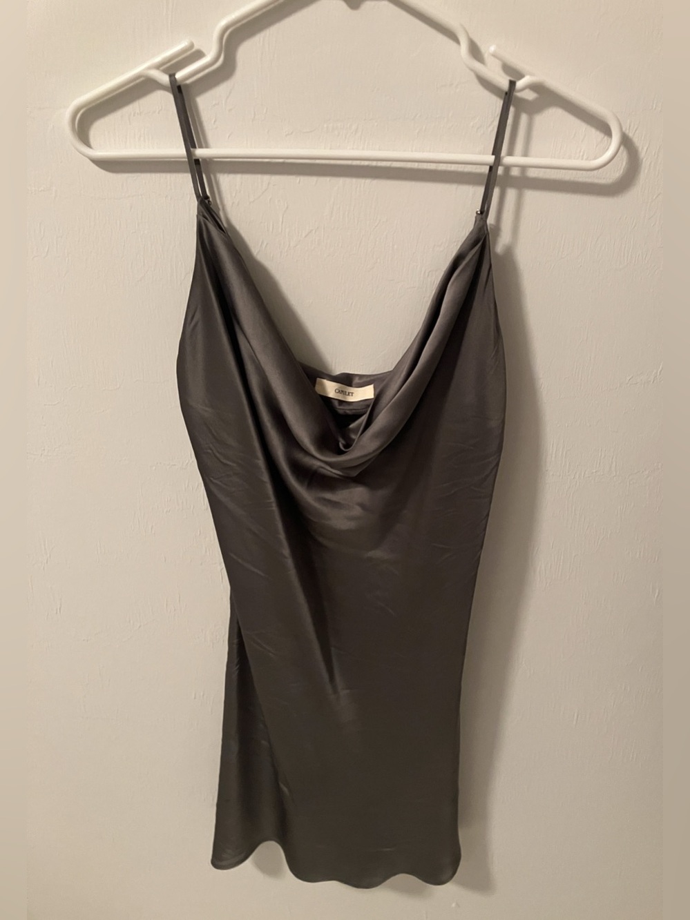 Charcoal Gray Satin Mini Slip Dress